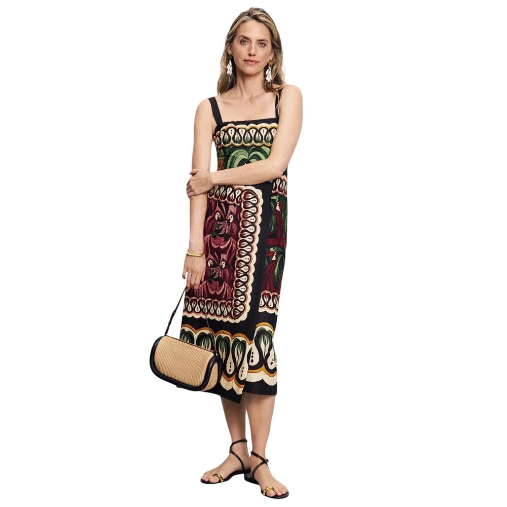 FARM RIO Women’s Coconut Tree Flow Scarf Dress Washed Black Linen